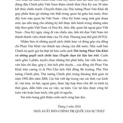 Thủ tướng Phan Văn Khải và những quyết sách chiến lược (Tuyển chọn tài liệu lưu trữ) xuất bản lần thứ hai - bản in 2024
