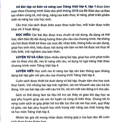 Vở Bài Tập Cơ Bản Và Nâng Cao Tiếng Việt Lớp 4 - Tập 1