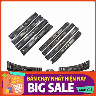 COMBO Nẹp bước chân và ốp chống trầy cốp Mazda CX8, CX-8 vân Carbon