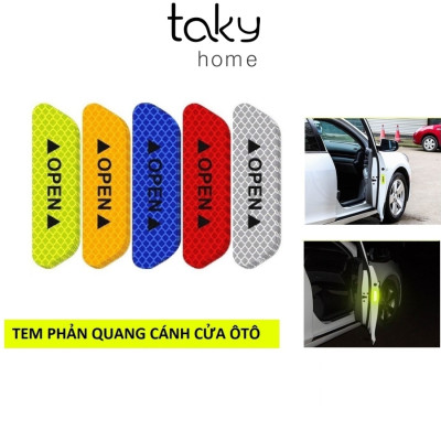 Set 4 Decal Phản Quang Dán Cửa Xe Ô Tô, Cảnh Báo Va Chạm Khi Mở Cửa Xe Ôtô Cho Người Đi Đường Phía Sau. TakyHome 9700