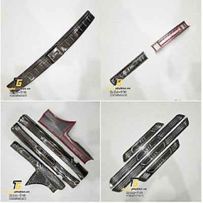 BỘ SẢN PHẨM Nẹp bước chân và ốp chống trầy cốp Hyundai Grand i10 2021 HATCHBACK - vân Titan