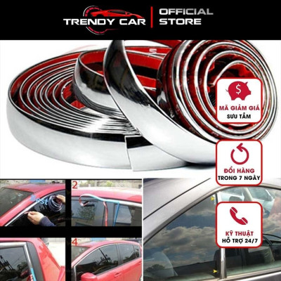 Cuộn nẹp chrome bạc sẵn keo 3m bóc dính phù hợp trang trí nội thất nhà cửa và xe hơi