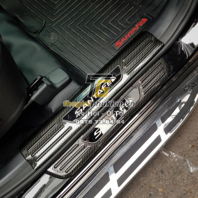 Bộ Ốp bậc cửa, Nẹp bước chân Hyundai Santafe 2021 vân Carbon