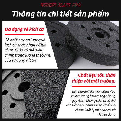 BG Bánh Tạ Nhựa 1.25kg Đặc Ruột - Tạ Miếng Nhựa -  Sẵn Kho Giao Liền