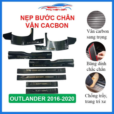 Bộ nẹp bước chân trong ngoài vân Cacbon xe Outlander 2016-2017-2018-2019-2020 chống trầy làm đẹp ô tô