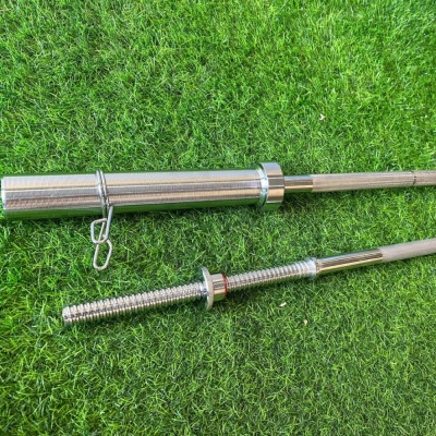 Thanh đòn tạ thẳng, chất liệu thép mạ inox 1.2m hoặc 1.5m + 2 chốt khóa (phi 25)