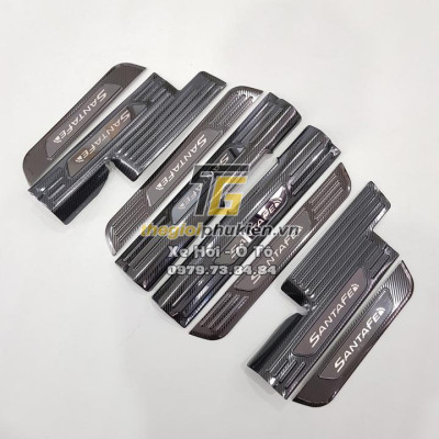 Bộ Ốp bậc cửa, Nẹp bước chân Hyundai Santafe 2021 vân Carbon