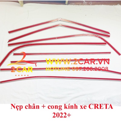 Nẹp viền chân kính, Nẹp cong kính xe Hyundai Creta 2022- 2023 Hàng inox cao cấp