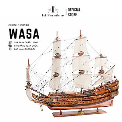 Mô hình thuyền cổ WASA cao cấp, mô hình thuyền gỗ tự nhiên sang trọng lắp ráp sẵn 1st FURNITURE