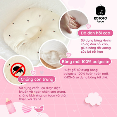 Gối chống trào ngược cho bé Rototo bebe cao cấp khắc phục tình trạng trào ngược dạ dày trẻ sơ sinh hiệu quả - Loại Cotton lụa mẫu mới nhất