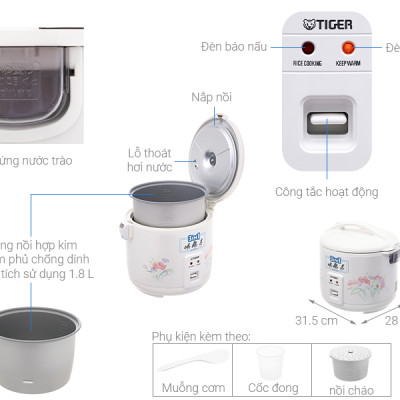 Nồi cơm điện Tiger 1.8 lít JNP-1803-FF - Hàng chính hãng 