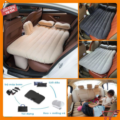 Đệm Hơi Nhung Ô Tô Cao Cấp, Mềm Mịn, Tiện Lợi, Dễ Dàng Gấp Gọn, Tặng Kèm Bơm, 2 Gối Đầu Và Miếng Vá Dự Phòng