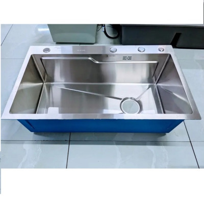 Combo chậu rửa chén 1 hố 7846 sus304 Valenza vòi rửa bát nóng lạnh dây rút 02 bộ xả khay inox bình rửa bát- Dày 3li