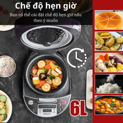 Nồi cơm điện đa năng SOKANY SK-07078 dung tích lớn 6L, bảo quản nhiệt thông minh, nấu cơm, hầm, hấp, tiện lợi mọi lúc mọi nơi - HÀNG CHÍNH HÃNG