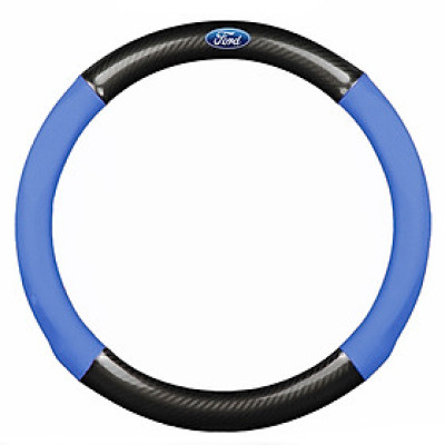 Bọc vô lăng TTAUTO cho xe ô tô chất liệu da vân carbon cao cấp có logo FORD (Đen Xanh)
