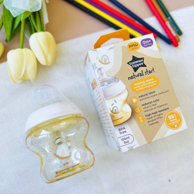 COMBO 2 Bình Sữa Ty Siêu Mềm Tự Nhiên Tommee Tippee Nature Start PP & PPSU 150ml, Họa Tiết