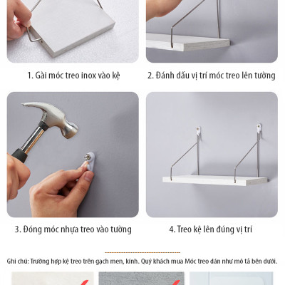 Kệ Gỗ Trang Trí Treo Tường Không Cần Khoan Kích Thước 30/40/50cm Thương Hiệu SIB Decor KT02