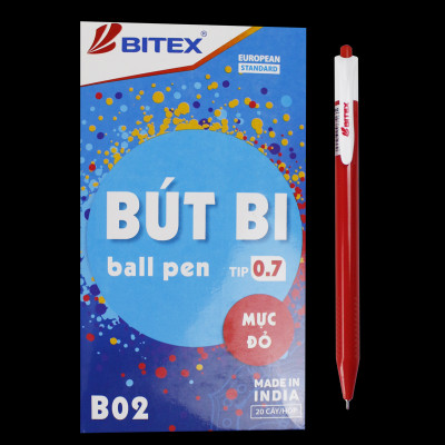 Bút bi Bitex (0.7mm) B02 - Xanh, đỏ, đen (20 cây/hộp)