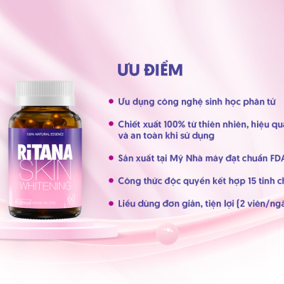 Viên uống RITANA trắng da mờ sạm nám với L-Glutathion, Sakura, Pomegranate, P.Leucotomos, collagen (60 viên)