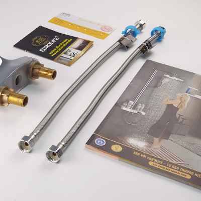 Vòi Lavabo nóng lạnh 2 chân Đồng mạ Chrome Eurolife EL-CAM03 (Trắng bạc)