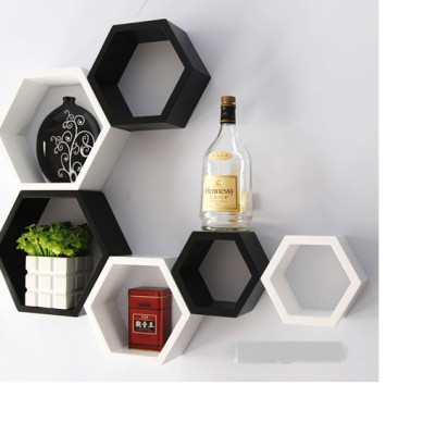 Bộ 3 kệ trang trí treo tường tổ ong hình lục giác bằng gỗ tự nhiên cao cấp VIMOS