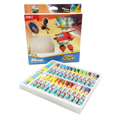 Hộp 24 Bút Màu Sáp Kèm Cây Cầm Bút & Đồ Chuốt 2 Trong 1 - SuperWings - Deli EC009-24
