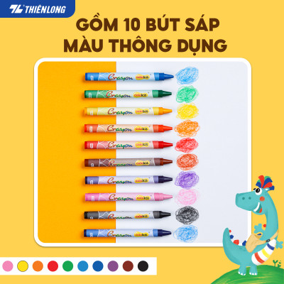 Bút sáp màu Thiên Long Colokit 10 màu mịn, ít bụi, đều màu tiêu chuẩn Châu Âu an toàn cho trẻ em tô màu, vẽ tranh CR-C07