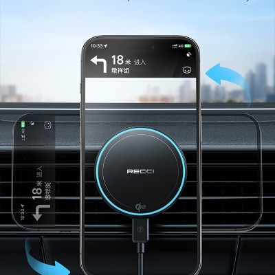 Đế giữ điện thoại tích hợp nam châm và sạc không dây dùng trên xe ô tô RECCI RHO-C43 Hàng chính hãng