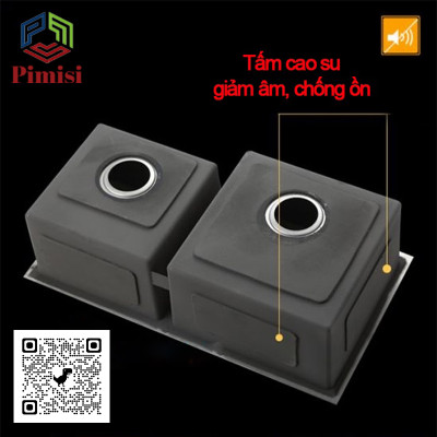 Chậu rửa chén bát inox 304 Pimisi đúc 2 hốc lệch, kích thước bồn rửa bát 78 x 43 - 82 x 45 cm làm từ thép không gỉ sus 304 đầy đủ xi phông loại to và kèm rổ đựng đồ dùng để rửa chén bát gắn được cả âm - dương bàn đá bếp | Hàng chính hãng