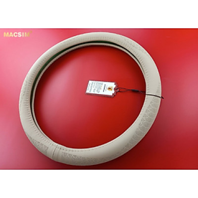 Bọc vô lăng cao cấp Macsim 8925 màu be-màu ghi chất liệu da thật 100%, khâu tay thủ công size M phù hợp các loại xe