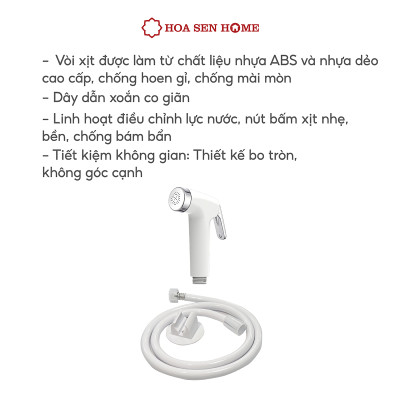 Vòi xịt vệ sinh TUSLO A003 dài 120 cm, chất liệu inox cao cấp, nút bấm xịt nhẹ, chống bám bẩn dễ dàng vệ sinh - Hoa Sen Home - Hàng chính hãng