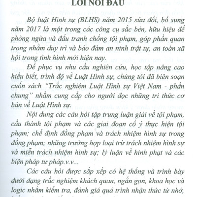 Trắc Nghiệm Luật Hình Sự Việt Nam - Phần Chung (Sách tham khảo; Tái bản có sửa chữa, bổ sung)