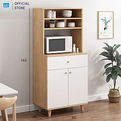 Tủ Gỗ Để Đồ Nhà Bếp Đơn Giản, Hiện Đại Màu Trắng Phối Vân Gỗ Sồi Thương Hiệu SIB Decor KG24