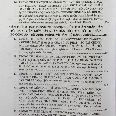 Các Thông Tư Liên Tịch Của Toà Án Nhân Dân Tối Cao, Viện Kiểm Sát Nhân Dân Tối Cao, Bộ Tư Pháp, Bộ Công An, Bộ Quốc Phòng Về Hình Sự, Tố Tụng Hình Sự, Dân Sự, Tố Tụng Dân Sự, Hành Chính, Kinh Tế, Thương Mại, Lao Động, Hôn Nhân Gia Đình Mới Nhất