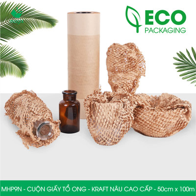MHP9N - 50cm x 100m - Cuộn giấy tổ ong chống sốc - Kraft nâu Cao Cấp - Giấy gói hàng, gói quà