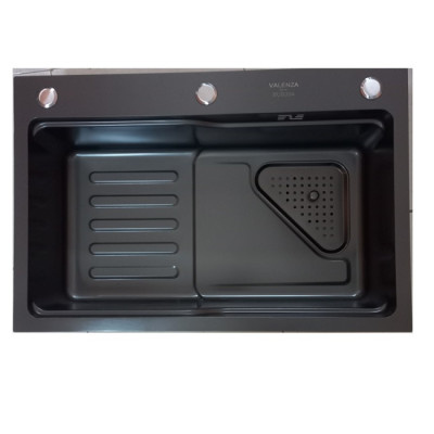 Chậu rửa bát 1 hố 6845 Valenza inox 304 nano đen dày 3li kèm khay đựng, bộ xả, rổ lnox lỗ-Hàng đẹp