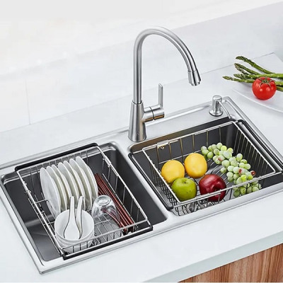 Chậu rửa bát 1 hố Valenza 7846 inox 304 nano đen dày 3li kèm bộ xả ngăn mùi, khay inox, rổ lỗ inox-Hàng chính hãng