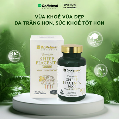 Viên Uống Trắng Da Nhau Thai Cừu Dr Natural Beauty Skin Sheep Placenta 30000 White Glutathione 60 Viên - Hàng Chính Hãng