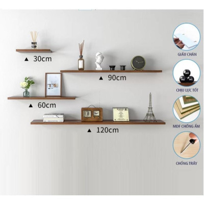Kệ thanh ngang treo tường trang trí gỗ MDF chống ẩm phủ melamin - Sâu 20cm