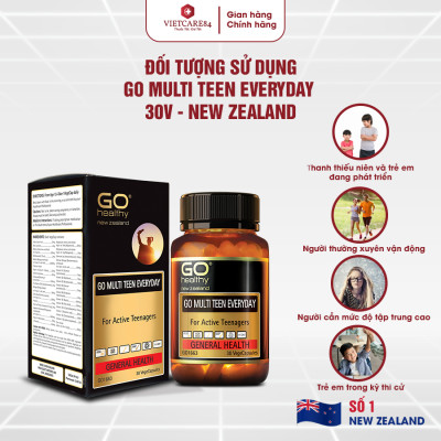 Viên uống cho tuổi teen nhập khẩu chính hãng New Zealand GO MULTI TEEN EVERYDAY (30 viên) bổ sung 32 vitamin, khoáng chất và một số dưỡng chất hỗ trợ duy trì và tăng cường sức khỏe cho trẻ ở tuổi tăng trưởng, tuổi dậy thì
