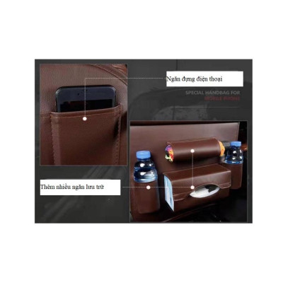 Túi da PU đựng đồ treo sau ghế ô tô, xe hơi, Túi để đồ trên xe treo lưng ghế đa năng tích hợp bàn ăn