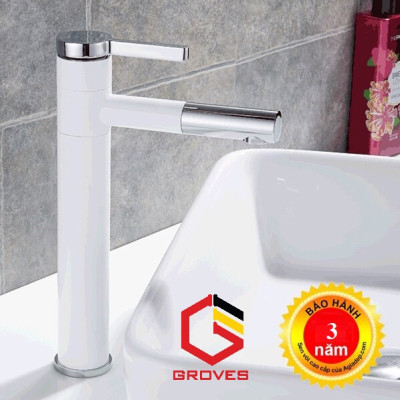 Vòi rửa mặt, vòi rửa lavabo đa năng thân cao đồng mạ trắng đẹp sang trọng thanh lịch GROES GR 7011C