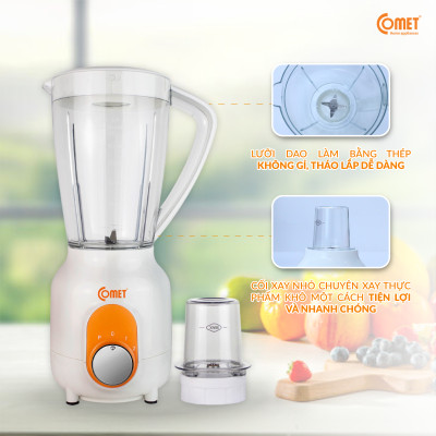Máy xay sinh tố Comet CM9955 – 2 cối nhựa kháng vỡ, dung tích 1.5L – Công suất 450W, lưỡi dao thép không gỉ – Hàng chính hãng, bảo hành 1 năm