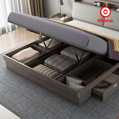 [Miễn phí vận chuyển & lắp đặt] Giường ngủ thông minh cao cấp bọc nệm đầu giường có hộc kéo gỗ công nghiệp Ohaha - GN018