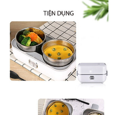 Hộp cơm cắm điện hai tầng,  hộp cơm hâm nóng 2 BÁT INOX,  giữ nhiệt thích hợp cho dân văn phòng KitAcoom, hàng nhập khẩu chính hãng cao cấp 