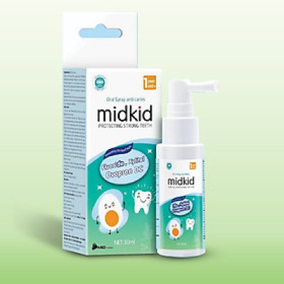 Xịt chống sâu răng Midkid cho bé từ 1 tuổi giúp làm sạch và bảo vệ men răng, vị nho 30ml nuốt an toàn - DK Pharma