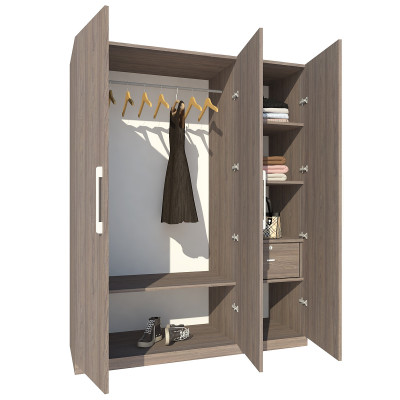 Tủ quần áo gỗ MDF Tundo 3 cánh 2 ngăn kéo màu xám 120 x 55 x 200cm
