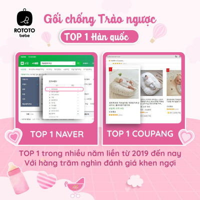 Gối chống trào ngược Rototo bebe nhập khẩu chất liệu cotton mềm mại khắc phục tình trạng trào ngược sơ sinh