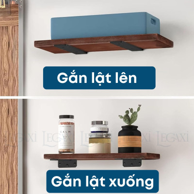 Bộ 2 giá đỡ kệ chữ T dày 5mm, pát sắt đỡ kệ gỗ, ke treo tủ tường, decor trang trí Legaxi