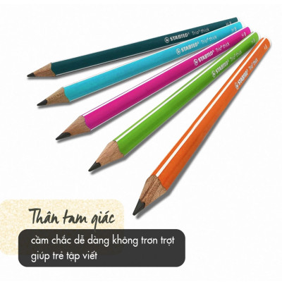 Bộ bút chì gỗ STABILO Trio 369 2B thân tam giác sọc trắng - Bộ 5 bút 5 màu (PC369-C5)